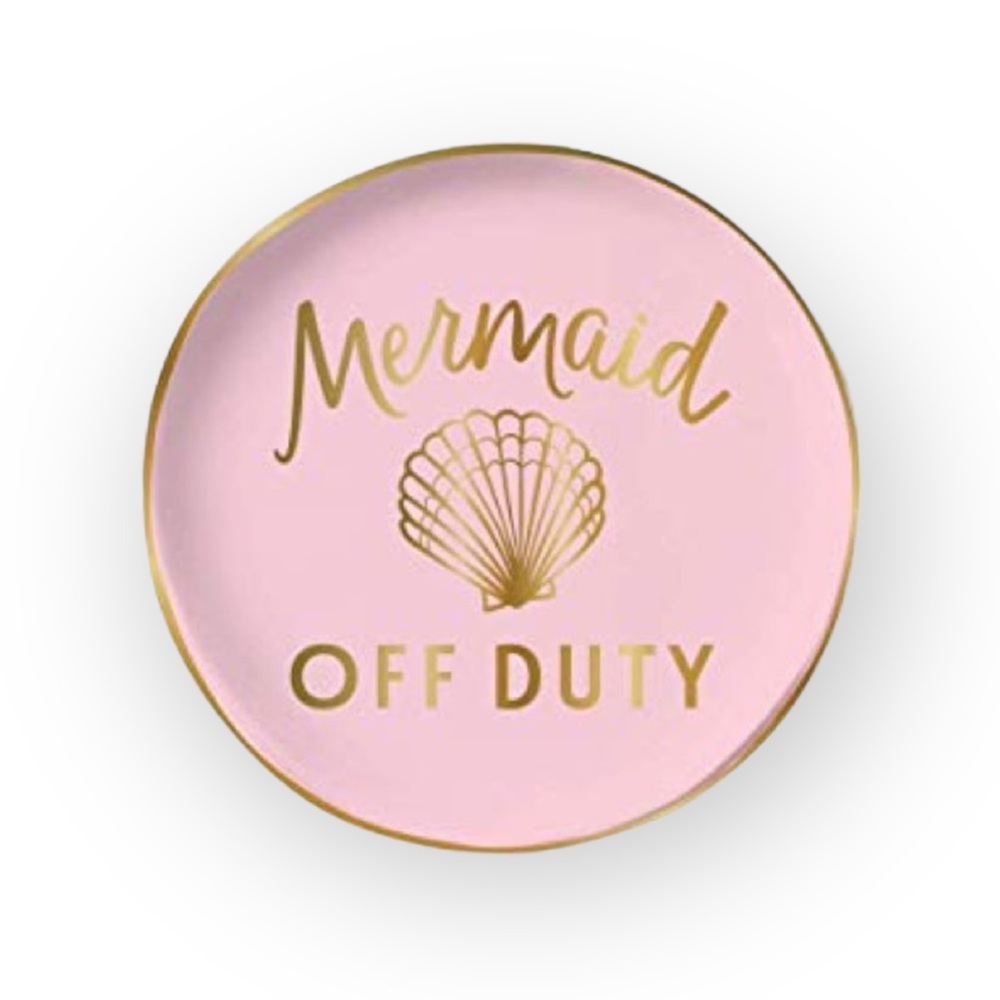 new Slant Mermaid Off Duty ☻ Round Porcelain Trinket Tray Candy Dish ☻ Pink Gold - Picture 8 of 10